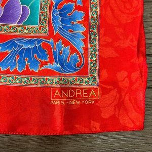 VINTAGE ANDREA PARIS NEW YORK  RED FLORAL SILKY SCARF